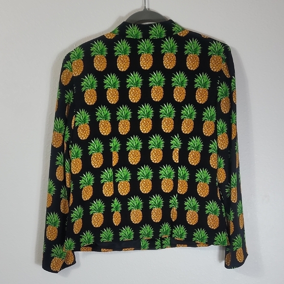 Vintage Maggie L 100% Silk Pineapple Print Blazer Shirt Jacket Womenβs Size 10P - Picture 7 of 10